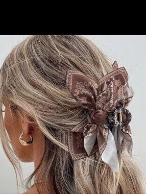 Brown Paisley Bow Hair Clip - Women Accessories